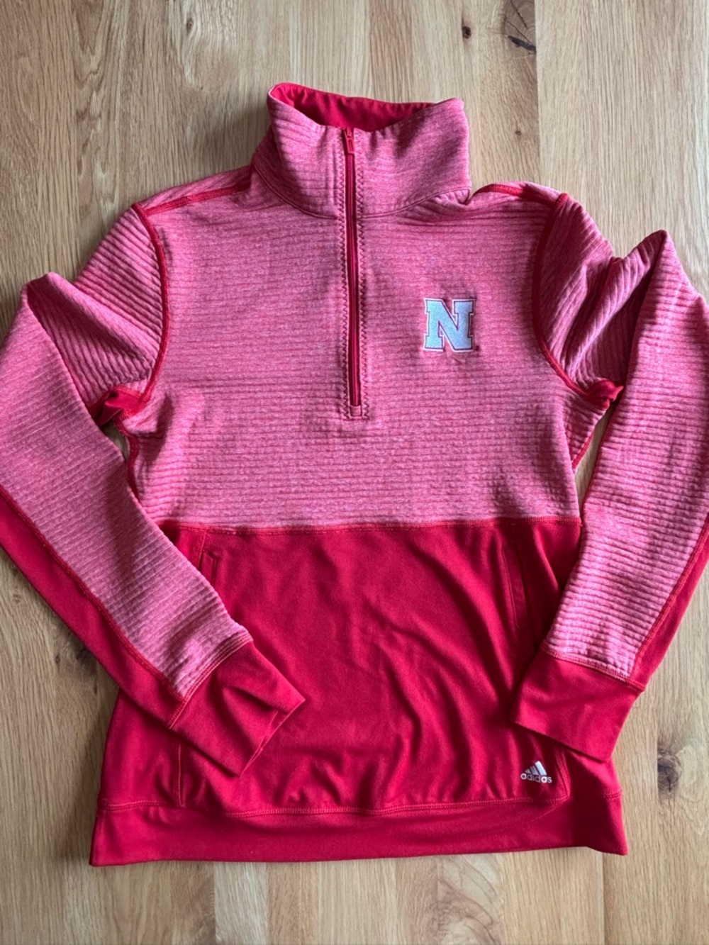 Nebraska Huskers adidas Red and White Striped Quarter-Zip Pullover